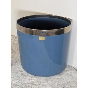 Rare Vintage MCM Robin Egg Blue Trash Can with 22 Karate Gold Trim Detail (note)